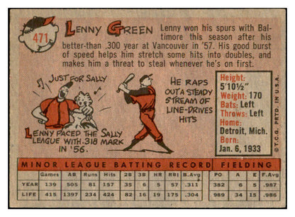 1958 Topps Baseball #471 Lenny Green Orioles EX-MT 536095