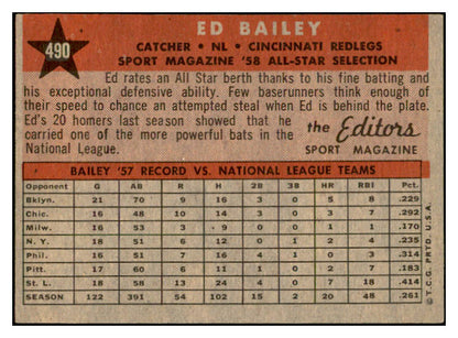 1958 Topps Baseball #490 Ed Bailey A.S. Reds EX-MT 536103