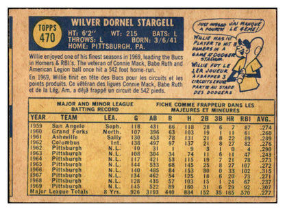 1970 O Pee Chee #470 Willie Stargell Pirates VG-EX 536302