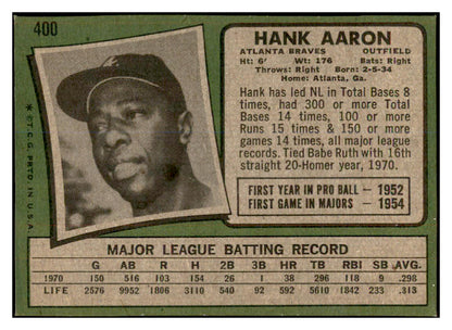 1971 Topps Baseball #400 Hank Aaron Braves VG-EX 536338