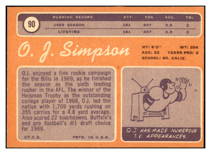 1970 Topps Football #090 O.J. Simpson Bills EX+/EX-MT 536345
