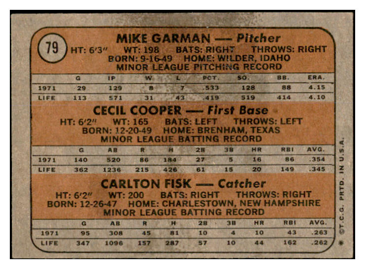 1972 Topps Baseball #079 Carlton Fisk Red Sox EX-MT 536392
