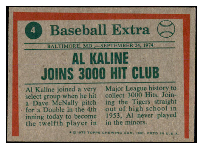 1975 Topps Mini Baseball #004 Al Kaline HL Tigers VG 536441