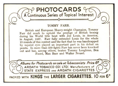 1937 Ardath Topical Interest Tommy Farr Boxer EX-MT 536447