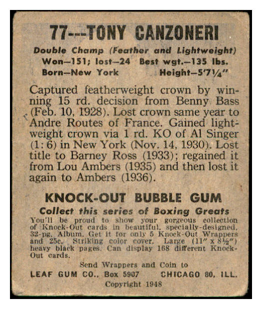 1948 Leaf Boxing #077 Tony Canzoneri Boxer VG 536449