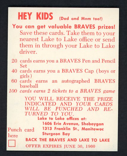 1960 Lake To Lake Johnny Logan Braves NR-MT 536627