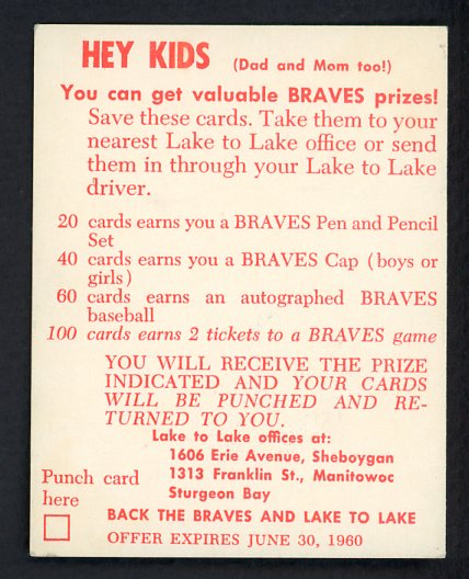 1960 Lake To Lake Charlie Dressen Braves EX-MT 536631