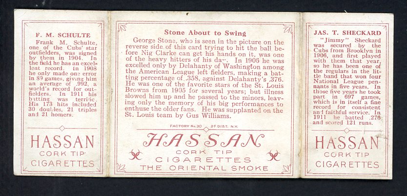 1912 T202 Hassan Triple Folder Jimmy Sheckard Frank Schulte 536920