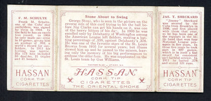1912 T202 Hassan Triple Folder Jimmy Sheckard Frank Schulte 536920