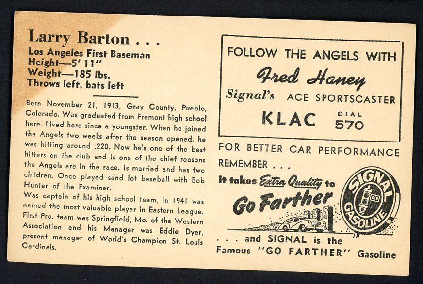 1947 Signal Oil Larry Barton Los Angeles VG-EX 537085