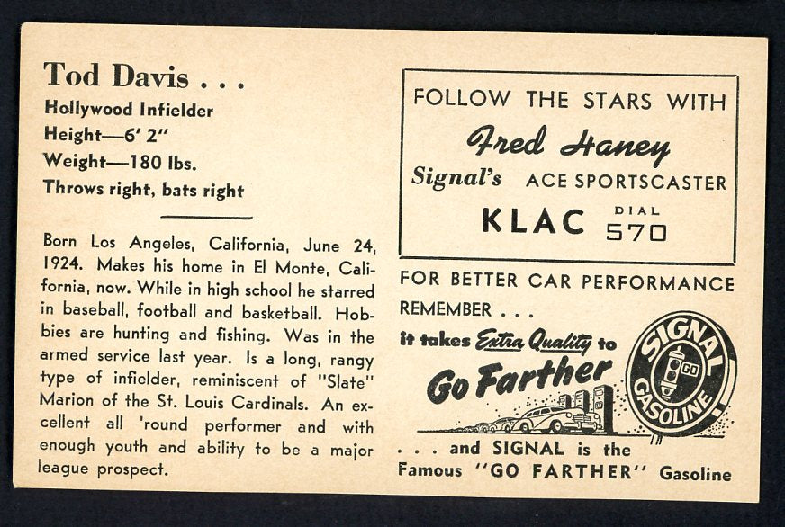1947 Signal Oil Tod Davis Hollywood EX 537093