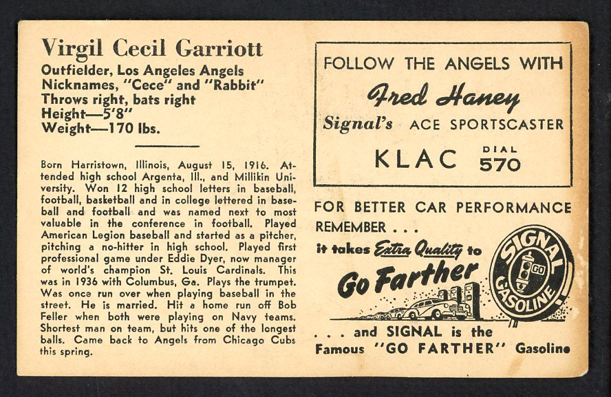 1947 Signal Oil Cece Garriott Los Angeles VG-EX 537099