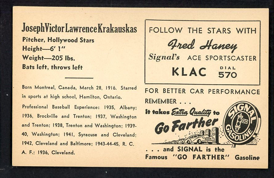 1947 Signal Oil Joe Krakauskas Hollywood EX-MT 537106