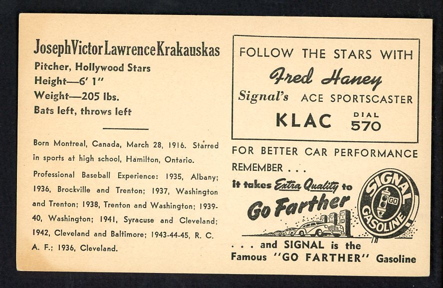 1947 Signal Oil Joe Krakauskas Hollywood EX 537107