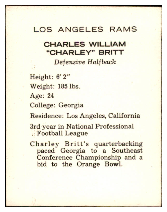 1962 Kahns Football Charlie Britt Rams NR-MT 537193