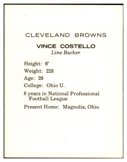 1962 Kahns Football Vince Costello Browns NR-MT 537196