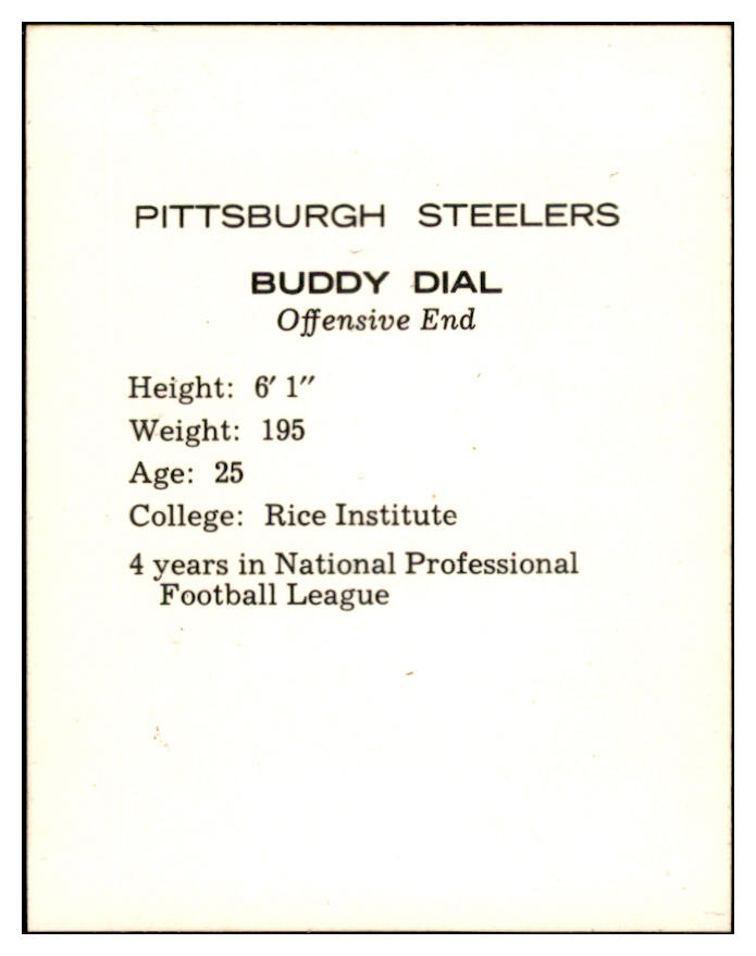 1962 Kahns Football Buddy Dial Steelers NR-MT 537197