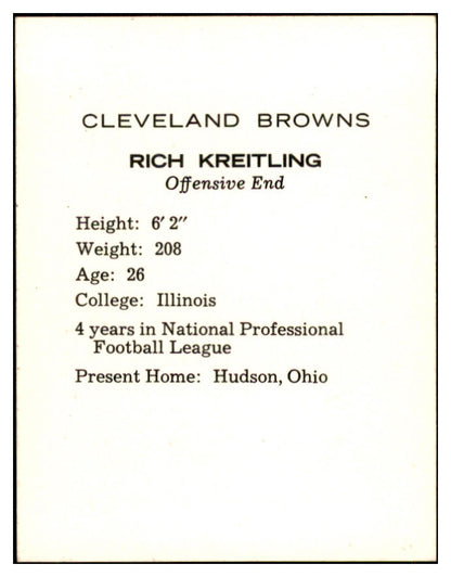 1962 Kahns Football Rich Kreitling Browns NR-MT 537200