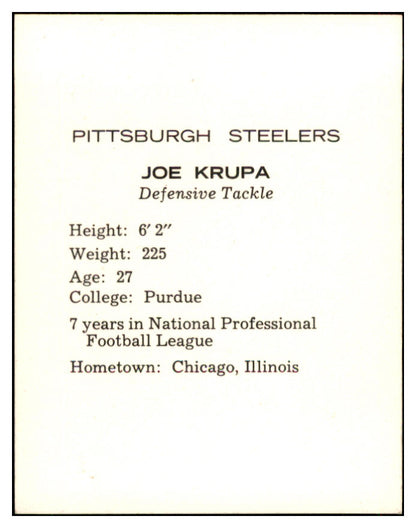 1962 Kahns Football Joe Krupa Steelers NR-MT 537201