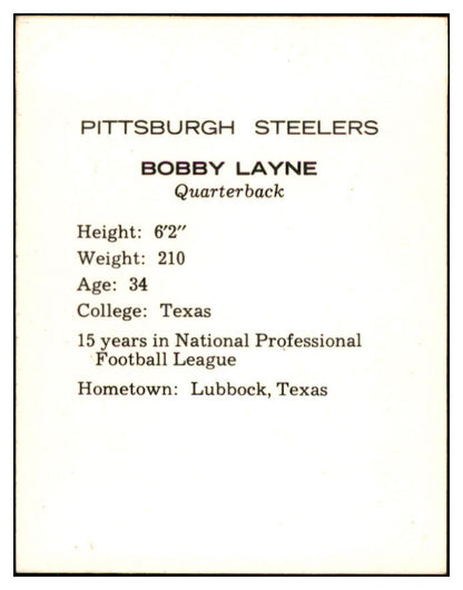 1962 Kahns Football Bobby Layne Steelers NR-MT 537202