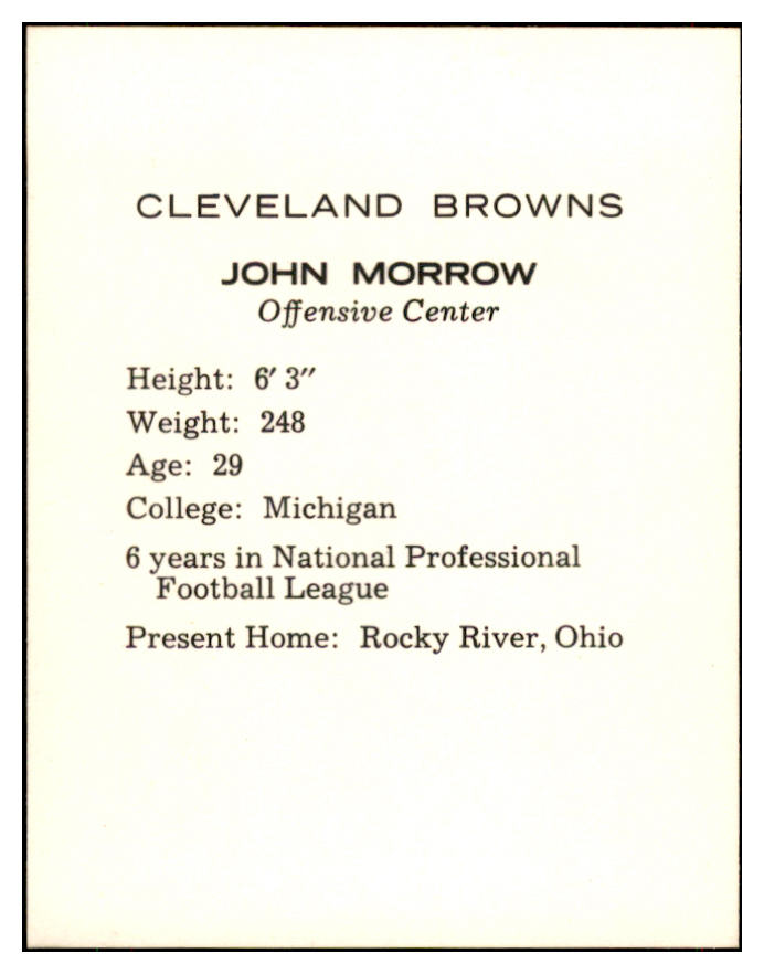 1962 Kahns Football John Morrow Browns NR-MT 537208