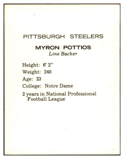1962 Kahns Football Myron Pottios Steelers NR-MT 537212