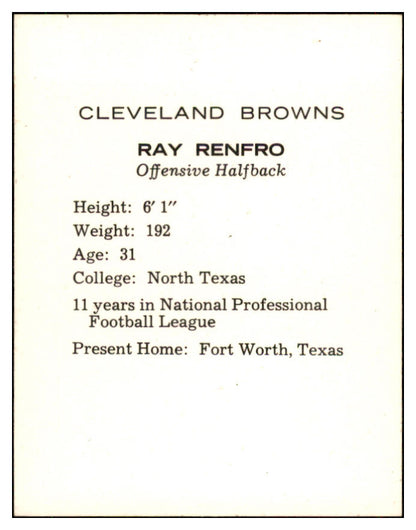 1962 Kahns Football Ray Renfro Browns NR-MT 537214