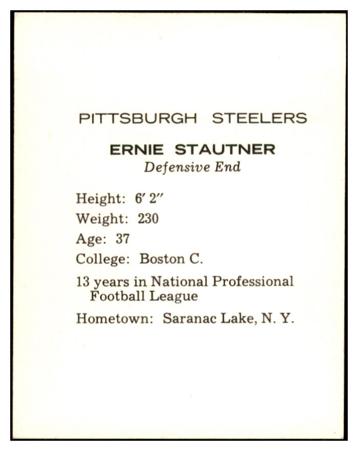 1962 Kahns Football Ernie Stautner Steelers NR-MT 537217