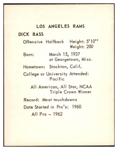 1963 Kahns Football Dick Bass Rams NR-MT 537221