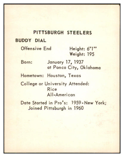 1963 Kahns Football Buddy Dial Steelers NR-MT 537227