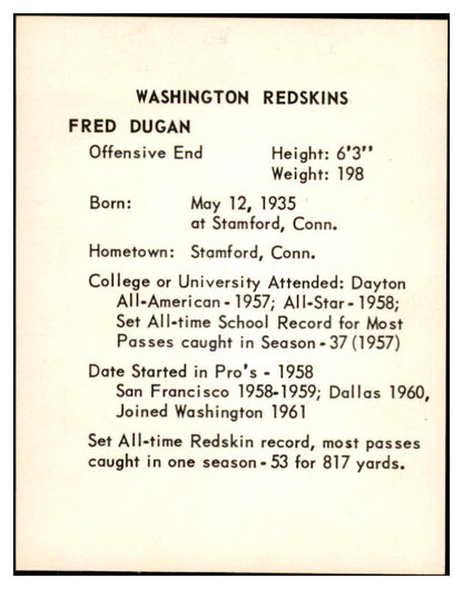 1963 Kahns Football Fred Dugan Washington NR-MT 537228