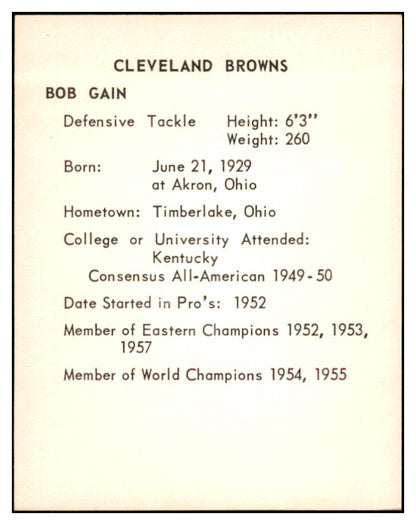 1963 Kahns Football Bob Gain Browns NR-MT 537230