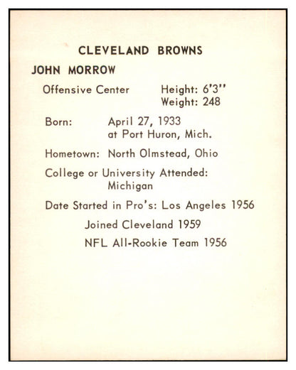 1963 Kahns Football John Morrow Browns NR-MT 537248
