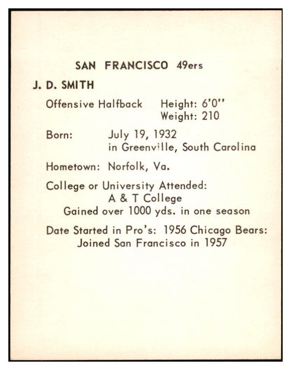 1963 Kahns Football J.D. Smith 49ers NR-MT 537262