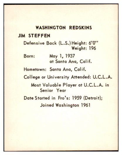 1963 Kahns Football Jim Steffen Washington NR-MT 537265