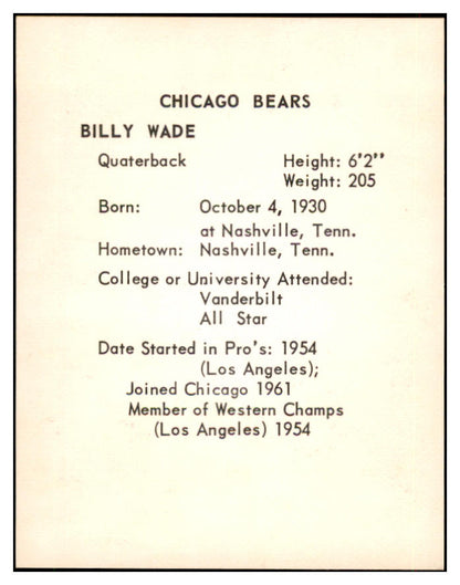 1963 Kahns Football Bill Wade Bears NR-MT 537270