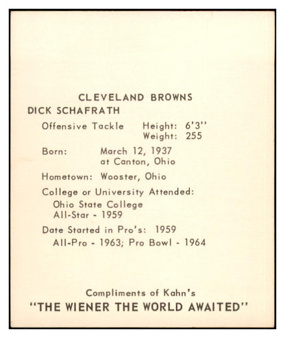 1964 Kahns Football Dick Schafrath Browns NR-MT 537287