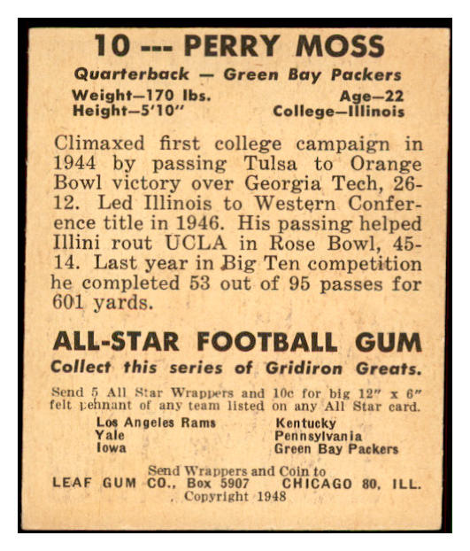 1948 Leaf Football #010 Perry Moss Packers EX-MT 537303