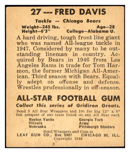 1948 Leaf Football #027 Fred Davis Bears EX 537319