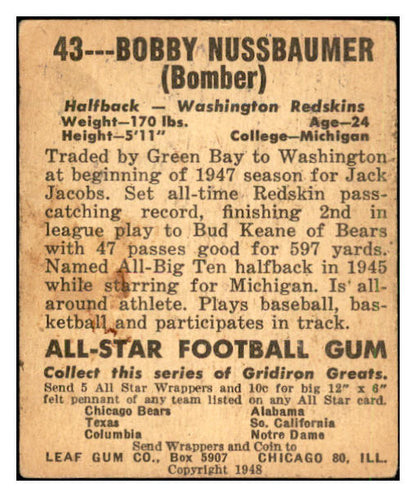 1948 Leaf Football #043 Bobby Nussbaumer Washington GD-VG 537325