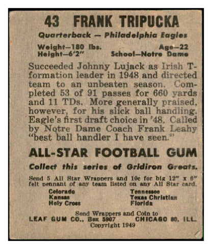 1949 Leaf Football #043 Frank Tripucka Eagles EX 537334