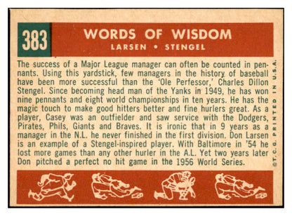 1959 Topps Baseball #383 Casey Stengel Don Larsen EX-MT 537396