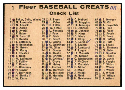 1961 Fleer Baseball #001 Ty Cobb Frank Baker Zach Wheat Good marked 537399