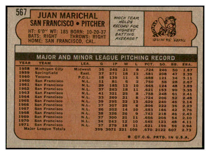 1972 Topps Baseball #567 Juan Marichal Giants EX-MT 537451