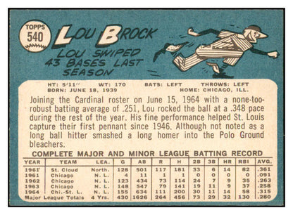 1965 Topps Baseball #540 Lou Brock Cardinals EX+/EX-MT 537459