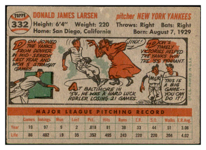 1956 Topps Baseball #332 Don Larsen Yankees EX 537491