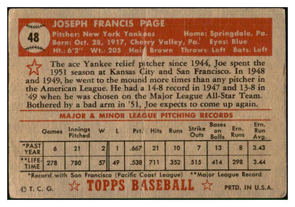 1952 Topps Baseball #048 Joe Page Yankees Fair Red 537497