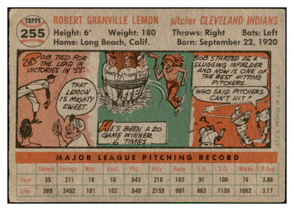 1956 Topps Baseball #255 Bob Lemon Indians VG-EX 537513