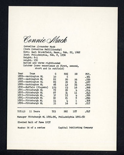 1974 Capital Publishing #056 Connie Mack A's EX-MT 537623