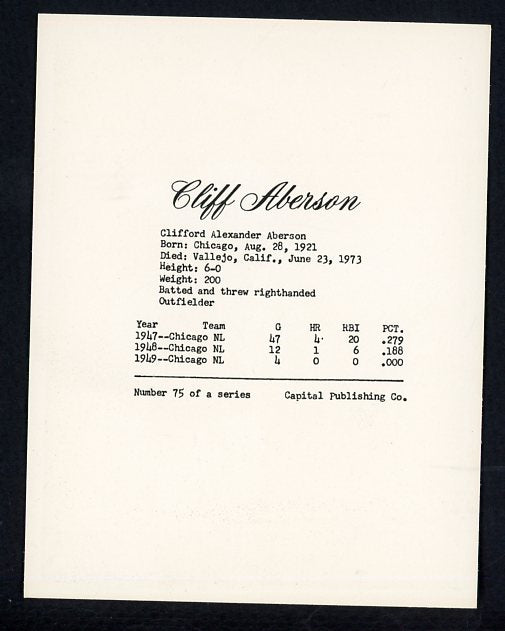 1974 Capital Publishing #075 Cliff Aberson Cubs NR-MT 537642